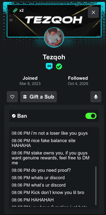 JimmyMoneyLive's tweet photo. @Tyceno Your boy Tezqoh came into my stream last night with a bunch of bots using anti semetic &amp; racist comments. He said that I botted your stream and he was going to make sure I never streamed on kick again because he is close to Eddie and would ruin my career with one tweet. https://t.co/f7nrDT4HWm