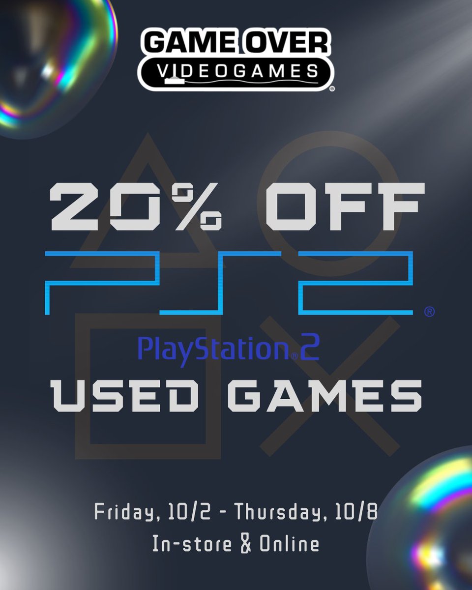 gameovergames's tweet photo. 🔥 PS2 GAMERS - DON'T MISS THIS DEAL! 🔥

20% OFF ALL PS2 USED GAMES!

From legendary classics to hidden gems, now's the perfect time to grow your PS2 physical collection!

📅 SALE ENDS 10/8! ⏰
🛍️ IN-STORE &amp; ONLINE
💻 SHOPPING ONLINE? Use code to save: PS2SALE https://t.co/7syWw5MyuL