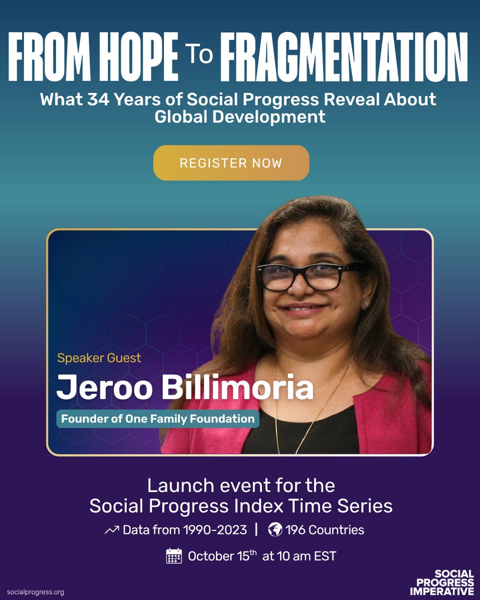 socprogress's tweet photo. Whether you are allocating capital, designing policy, or managing global risk, relying on economic metrics leaves massive blind spots.

To show what’s possible, @JerooOneFamily, Founder of @OneFamilyFound, is joining us on October 15th.

Register now 😌https://t.co/4jeV1t8kg2 https://t.co/dWsh51S6e3