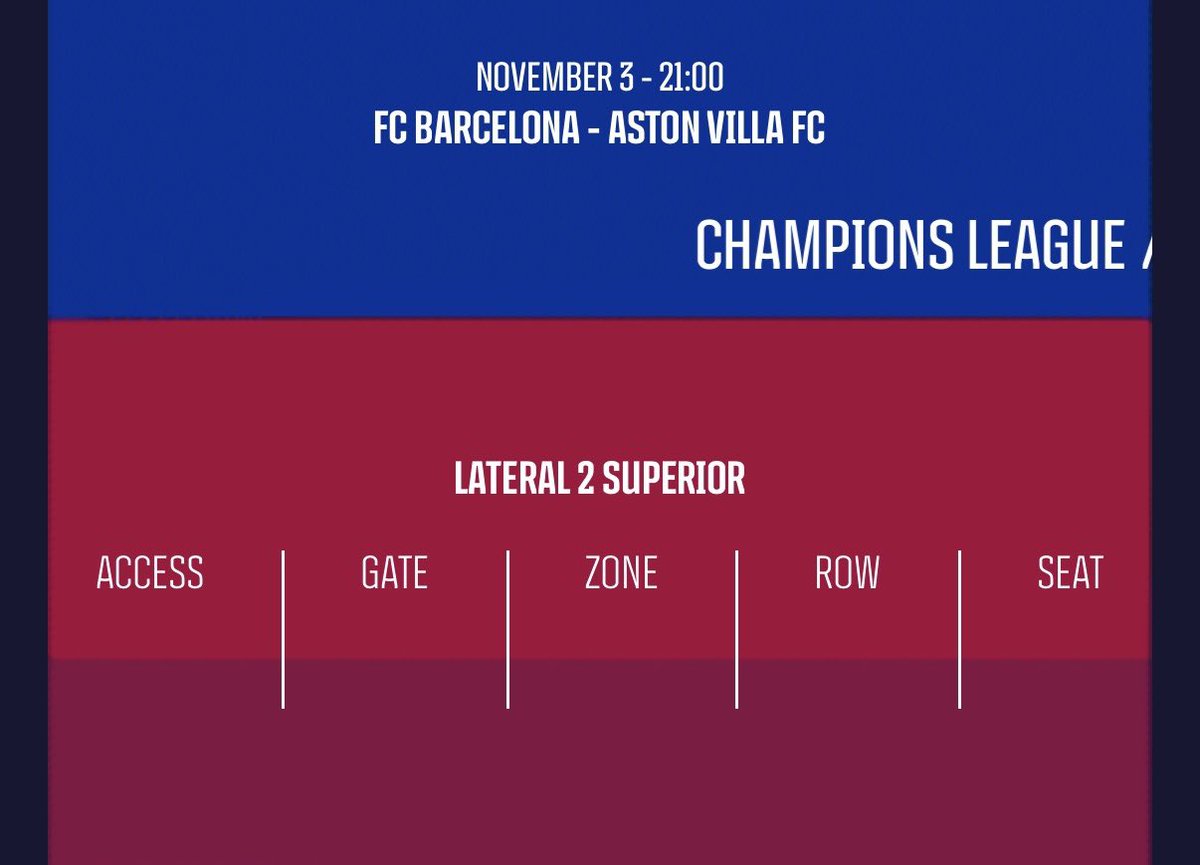 ebrahim49's tweet photo. Got 1 tickets available in the Barcelona end. Can transfer the ticket in your name etc. message for more info. #avfc #barcelona #championsleague #utv #ticket https://t.co/ntXHEV9ZuC