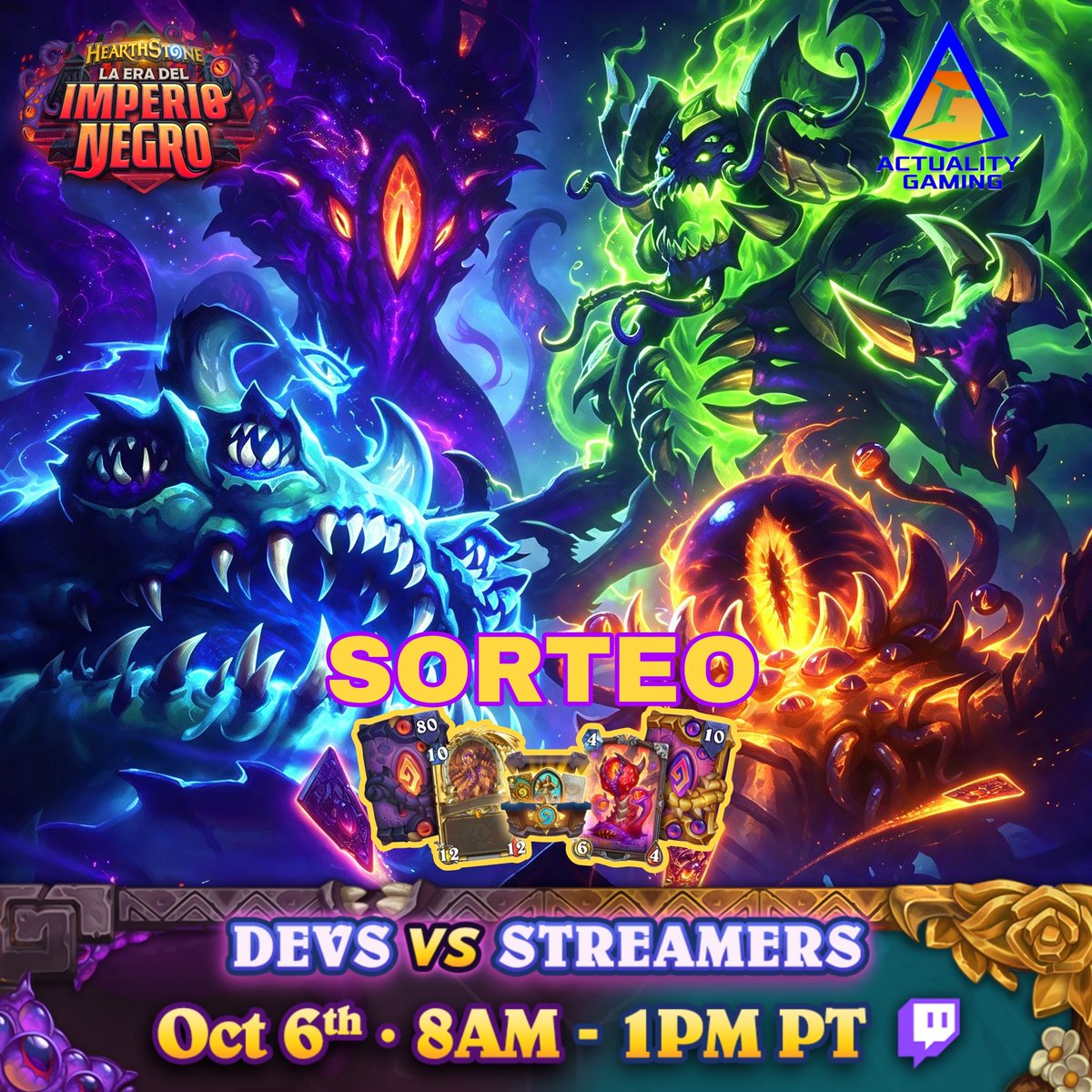 Actuality_Gamin's tweet photo. 🎮 ¡Estamos muy emocionados! Gracias a @PlayHSLATAM por la invitación oficial al Theorycrafting de Hearthstone ⚔️
🟦 DEVS VS STREAMERS 🟩
 
🌑 La Era del Imperio Negro 
 
📅 ESTE MARTES 🔴
📺 Por: https://t.co/0xL2NyvWa1
⏰ 8 am PT (9 AM México)
🎁 ¡Habrá Drops y SORTEOS EN VIVO durante la transmisión! 🎉
 
✅ Para participar:
❤️ Dale Me Gusta a esta publicación
🔄 Comparte este post
👣 Síguenos: https://t.co/TBFl1FXtgR
📽️ Estar en el Directo 
📌 ¡Y no faltes al directo!
 
#HSTheorycraftingLATAM #ElAugeDelImperioNegro