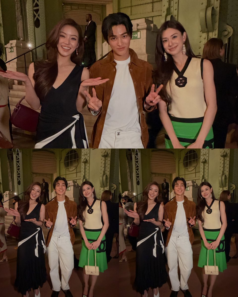 thaiupdate2021's tweet photo. Lena Lorena and Miu Natsha attended the Chanel Spring/Summer 2027 show in Paris, France, where they met and posed for photos with Keonho of CORTIS. They look absolutely adorable together! 🥰✨

#CHANELSS27xLenaMiu 
#CHANELSpringSummer
#lenamiu #keonho 
#thaiupdate2019 https://t.co/Pjdr24vGJY