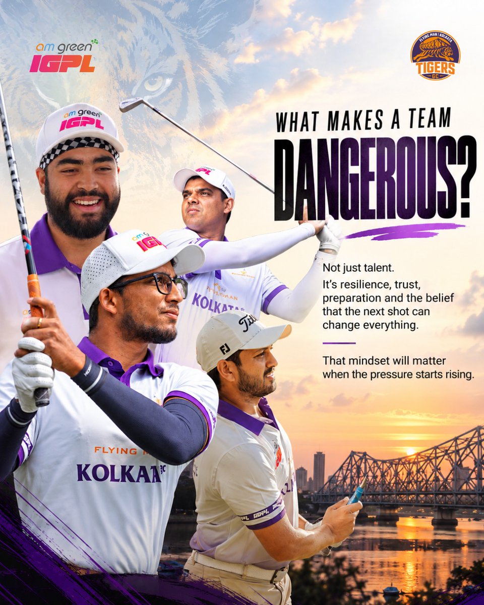 kolkatatigersgc's tweet photo. What makes a team dangerous?
Not just talent. It’s resilience, trust, preparation and the belief that the next shot can change everything.
That mindset will matter when the pressure starts rising.
#FlyingManKolkataTigers #AMGreenIGPL #GolfOn https://t.co/8UsVVTUBcw
