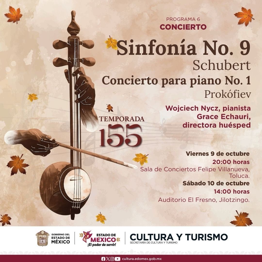 OSEMoficial's tweet photo. Damos la bienvenida a la directora mexicana Grace Echauri que sube al podio en el #Programa6 de #La155, y a nuestro compañero Wojciech Nycz, pianista.
Viernes 9, 20 horas, Sala Felipe Villanueva, Toluca
Sábado 10, 14 horas, Auditorio El Fresno, Jilotzingo.
#ElPoderDeServir https://t.co/fRQ0uktnSa