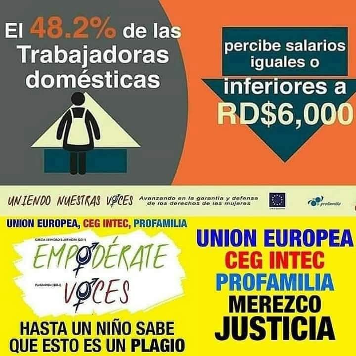 RosamnaReynoso's tweet photo. @LunaTVRD "trabajadoras domésticas" era como les llamaban la #UniónEuropea, ceg de universidad #INTEC y #Profamilia para promover alza de salarios para las trabajadoras domésticas en RD, usando el PLAGIO a la obra gráfica el logo EMPODERATE, creación de @greciareynoso_a. https://t.co/qR3VVeNfud