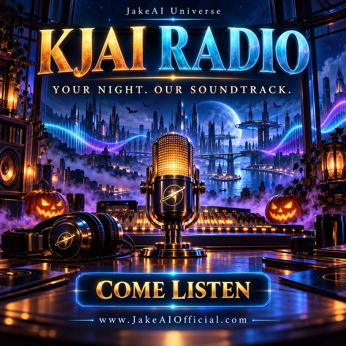 JakeAIofficial's tweet photo. 🎙️ Your night. Our soundtrack.

Come hang out with KJAI Radio—original AI-created music, DJ banter, and a little after-dark atmosphere from the JakeAI Universe. 🎃

Hit play. Tell us which track grabs you.

🎧 https://t.co/DfmP5a5KXh

#KJAIRadio #JakeAI #AIMusic #HalloweenVibes https://t.co/mRer1bmEZf