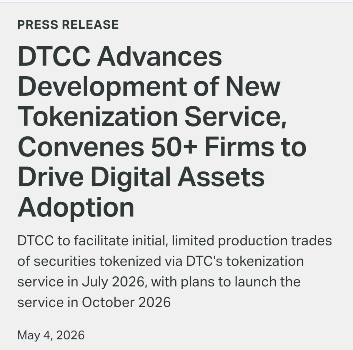 MakingFranklins's tweet photo. The press release from the DTCC regarding the tokenization:

https://t.co/dDkBAEIyjn https://t.co/WNRCzSPasA