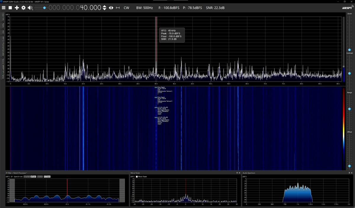 radiosiesta's tweet photo. 今しがたのVLF
21.1、40、60kHzは入感中
22.2、25、54kHzは不感です

おはようございます
#VLF
#Airspy
#SDRSharp
#YouLoop
#YouTwist
#YouTwin https://t.co/XovRqbMEgf