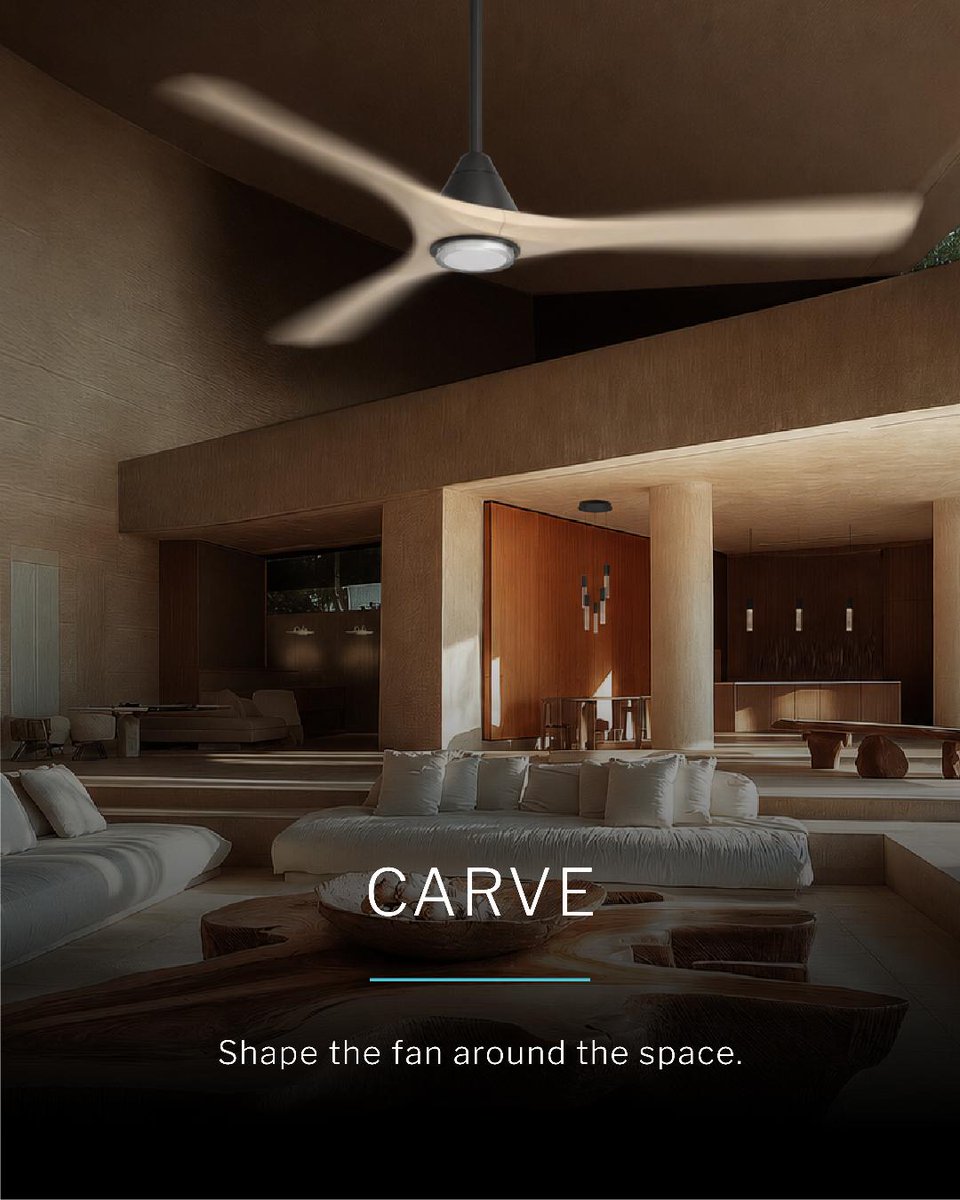 WAClighting's tweet photo. More than a fan. A design statement. 

#ModernForms Carve is a smart fan that transforms airflow into a personalized expression of modern designs, with new finishes for 2026 and customizable blades, housings, center caps, and lighting. Shape the fan around the space. #smartfans https://t.co/9uR9CrfaEt