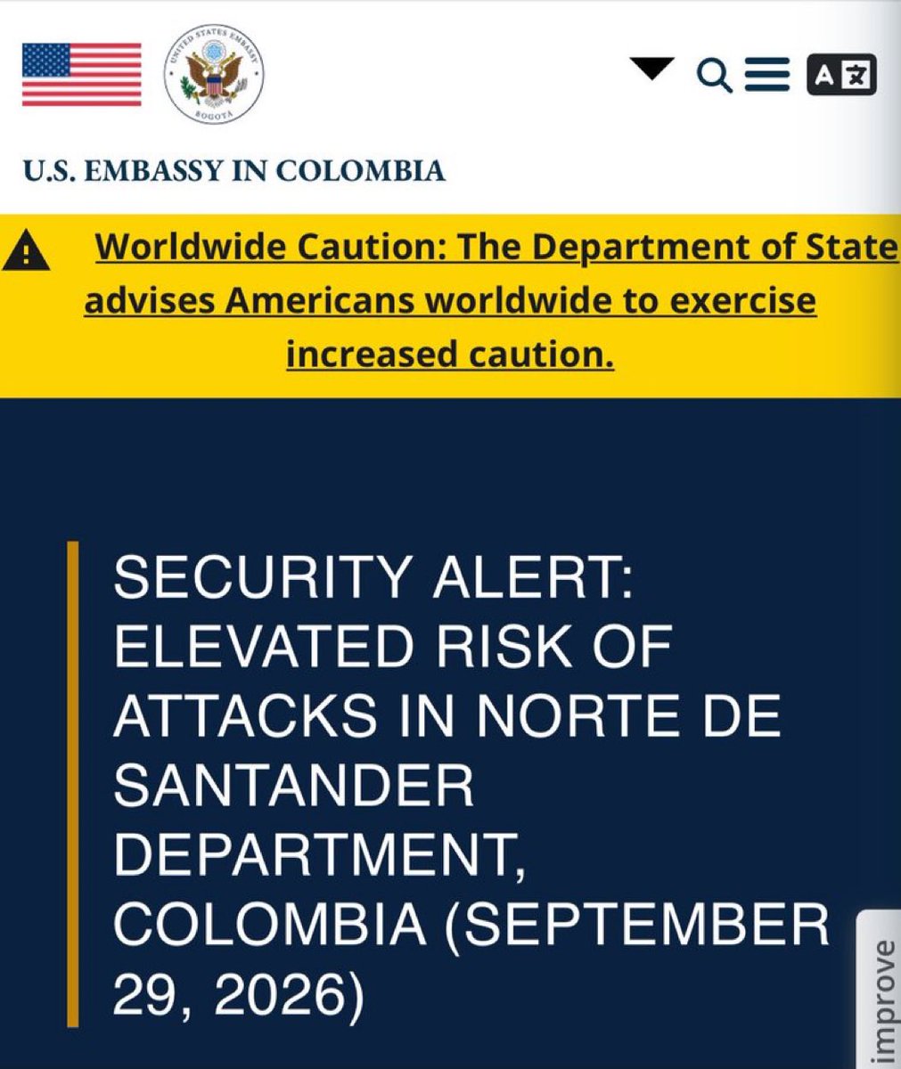 abrahamkatime's tweet photo. El gobierno de los Estados Unidos saca una información oficial advirtiendo a sus ciudadanos no venir a ciertos lugares en Colombia. El principal socio estratégico del país perjudicando el turismo de Colombia. Hay que revisar esas alianzas https://t.co/wL5YSYzgN9