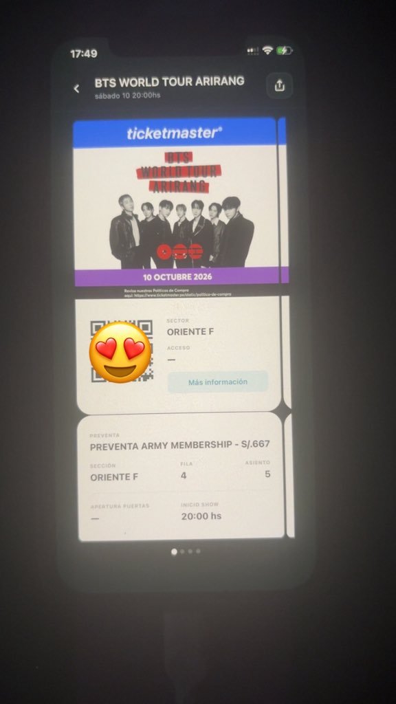 lulyarm's tweet photo. VENDO 4 ENTRADAS — BTS WORLD TOUR ‘ARIRANG’ 🇵🇪💜

📅 10 de octubre de 2026
📍 Lima, Perú

Tengo 4 entradas disponibles para el concierto de BTS.
Si estás interesado/a, envíame un DM para más información. 💜 https://t.co/atDO0dn80K