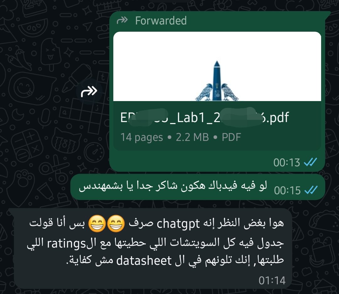 self__searching's tweet photo. لما تعمل شغل نضيف بتكون دي النتيجة أقسم بالله خسارة أني اشتغلت عليه

مكتوب 
Pick one of the attached datasheets and highlight thyristor ratings heightened in the example report.

غالبا هروح أكلم الدكتور دايركت لأني مش قادر افهم هو عايز ايه بس تقريبا هو حابب ينقص على أي حاجة https://t.co/hRpcwjUOz2