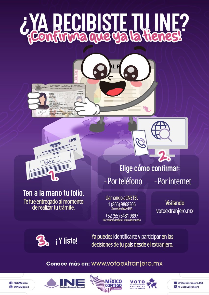 ConsulMexOxn's tweet photo. 🌎¿Ya recibiste tu credencial?, Confirma que ya la tienes, es muy fácil.🗳

#VotoExtranjero #INEMéxico https://t.co/8yvVIS25K6