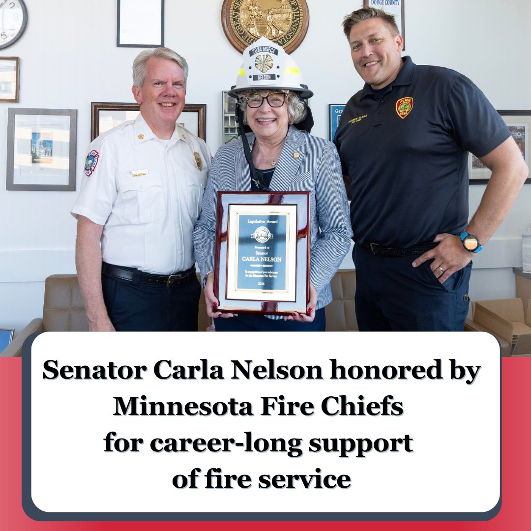 CarlaNelsonMN's tweet photo. So thankful to the Fire Chiefs for this recognition! We have had such a great partnership over the years and I am proud of all we have accomplished together!

https://t.co/1WRNm3TiWO https://t.co/DhXgktkbPU
