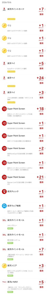 evol_netukar's tweet photo. 【楽天ポイント獲得記録🉐】
10/6: 105ポイント💰
┗SPS(5種):44
┗くじ(ヘルスケアなど):3
┗ペイ:32
┗ウェブ検索:1
┗ポイントモール:9
┗リワード:0
┗チェック:1
┗ポイントカード:7
┗シニア:3
┗e-NAVI:5
10月累計: 775ポイント
#ポイ活 https://t.co/8leqrBgIy3