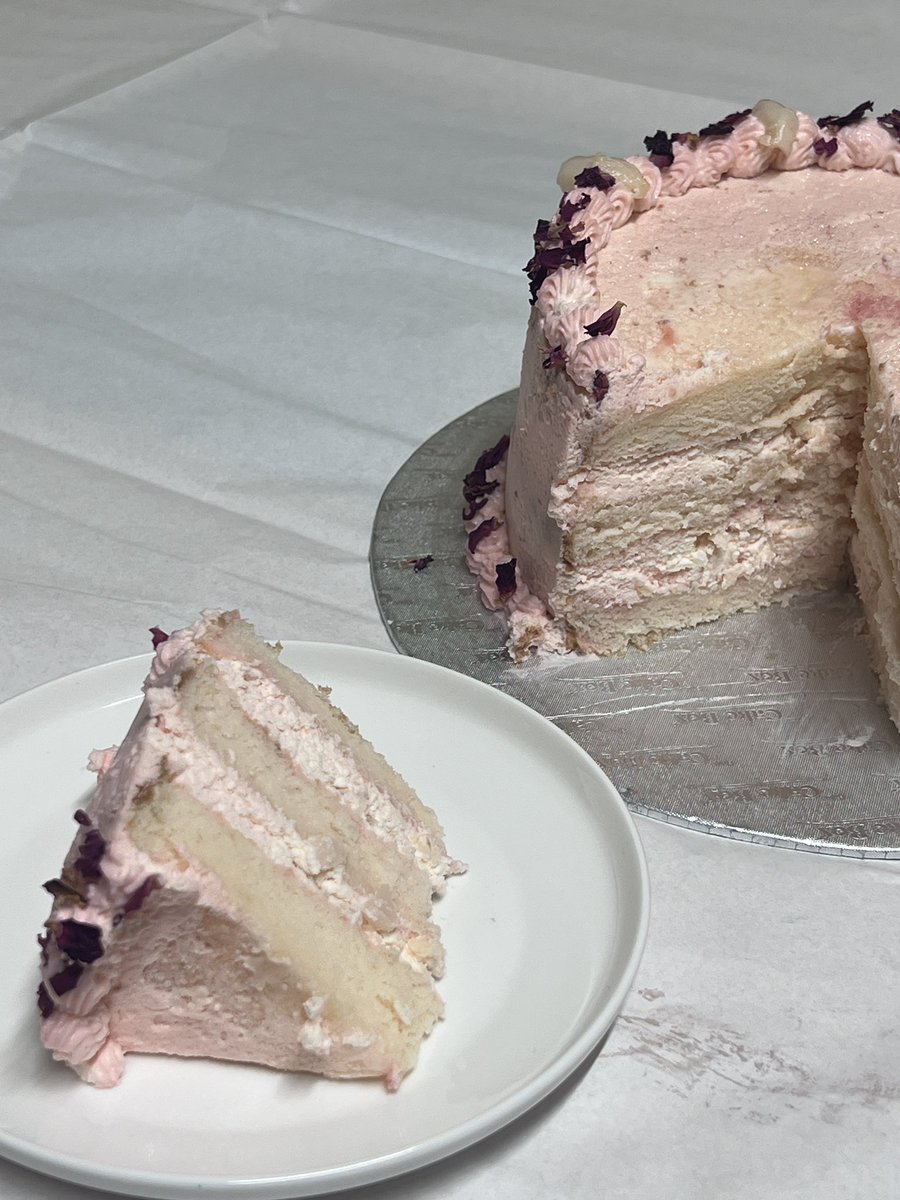 minabaking's tweet photo. lychee and rose chiffon cake 🍰 fluffy and lovely and pink ! i love rose in anything so this was a joy to eat https://t.co/rK383XnDMQ