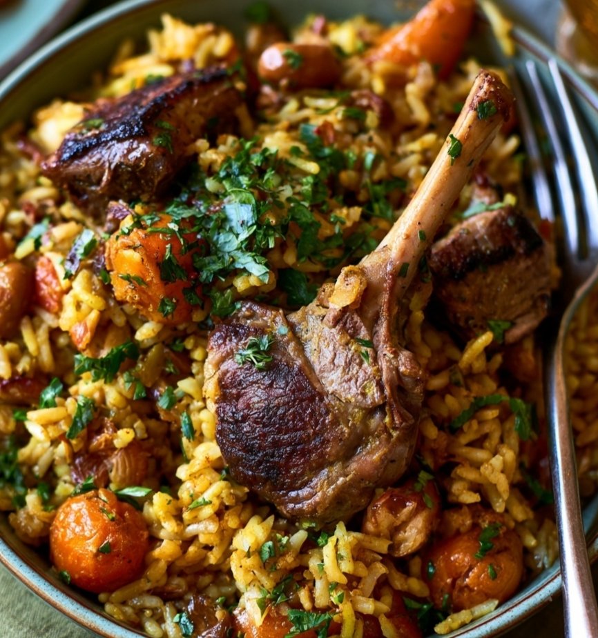 SpoonandSoul's tweet photo. MOROCCAN SPICED LAMB & GOLDEN AROMATIC RICE 🍖🍚
"A fragrant Moroccan feast in every bite"

Serves: 4

 Ingredients
For the lamb:
800 g lamb shoulder or lamb leg, cut into large pieces
2 tbsp olive oil
1 onion, finely sliced
4 garlic cloves, minced
1 tsp ground cumin
1 tsp ground coriander
1 tsp paprika
½ tsp ground cinnamon
½ tsp turmeric
½ tsp ground ginger
¼ tsp cayenne pepper
1 tsp salt
½ tsp black pepper
400 ml chicken or lamb stock
2 tbsp tomato paste
100 g dried apricots, halved
50 g raisins
1 cinnamon stick
2 tbsp chopped fresh cilantro or parsley

For the golden rice: 
2 cups basmati rice
3 cups chicken stock or water
1 tbsp butter or olive oil
½ onion, finely chopped
1 tsp turmeric
½ tsp cumin
½ tsp cinnamon
¼ tsp saffron, optional
½ tsp salt
50 g toasted almonds
2 tbsp raisins
Fresh cilantro or parsley, to garnish

 Method
1. Season the lamb:
Combine cumin, coriander, paprika, cinnamon, turmeric, ginger, cayenne, salt and pepper. Rub the spice mixture thoroughly over the lamb.
2. Brown the lamb:
Heat olive oil in a heavy pot over medium-high heat. Brown the lamb pieces in batches for 2–3 minutes per side. Transfer to a plate.
3. Build the Moroccan sauce:
Reduce the heat to medium. Add the onion and cook for 4–5 minutes until softened. Add garlic and tomato paste and cook for another minute.
Return the lamb to the pot. Add the stock and cinnamon stick. Bring to a gentle simmer.
Cover and cook for 1½–2 hours, or until the lamb is very tender.
4. Add the fruit:
Add the dried apricots and raisins during the final 20–25 minutes of cooking. Allow the sauce to reduce until rich and slightly glossy.
5. Prepare the golden rice:
Rinse the basmati rice until the water runs mostly clear.
Heat butter or olive oil in a saucepan. Add onion and cook until soft. Stir in turmeric, cumin and cinnamon.
Add the rice and stir for 1–2 minutes. Pour in the stock, add salt and saffron if using, and bring to a boil.
Reduce heat to low, cover and cook for 15–18 minutes. Turn off the heat and let it rest, covered, for 10 minutes. Fluff gently with a fork.
6. Finish and serve:
Spoon the golden rice onto a large serving platter. Arrange the tender Moroccan lamb over the rice and spoon the fragrant sauce around it.
Scatter over toasted almonds, raisins and plenty of fresh cilantro or parsley.

 Optional finish: 
Add a few extra dried apricots, toasted almonds and a light drizzle of honey for a beautiful sweet-and-savory Moroccan touch.🍖🍚