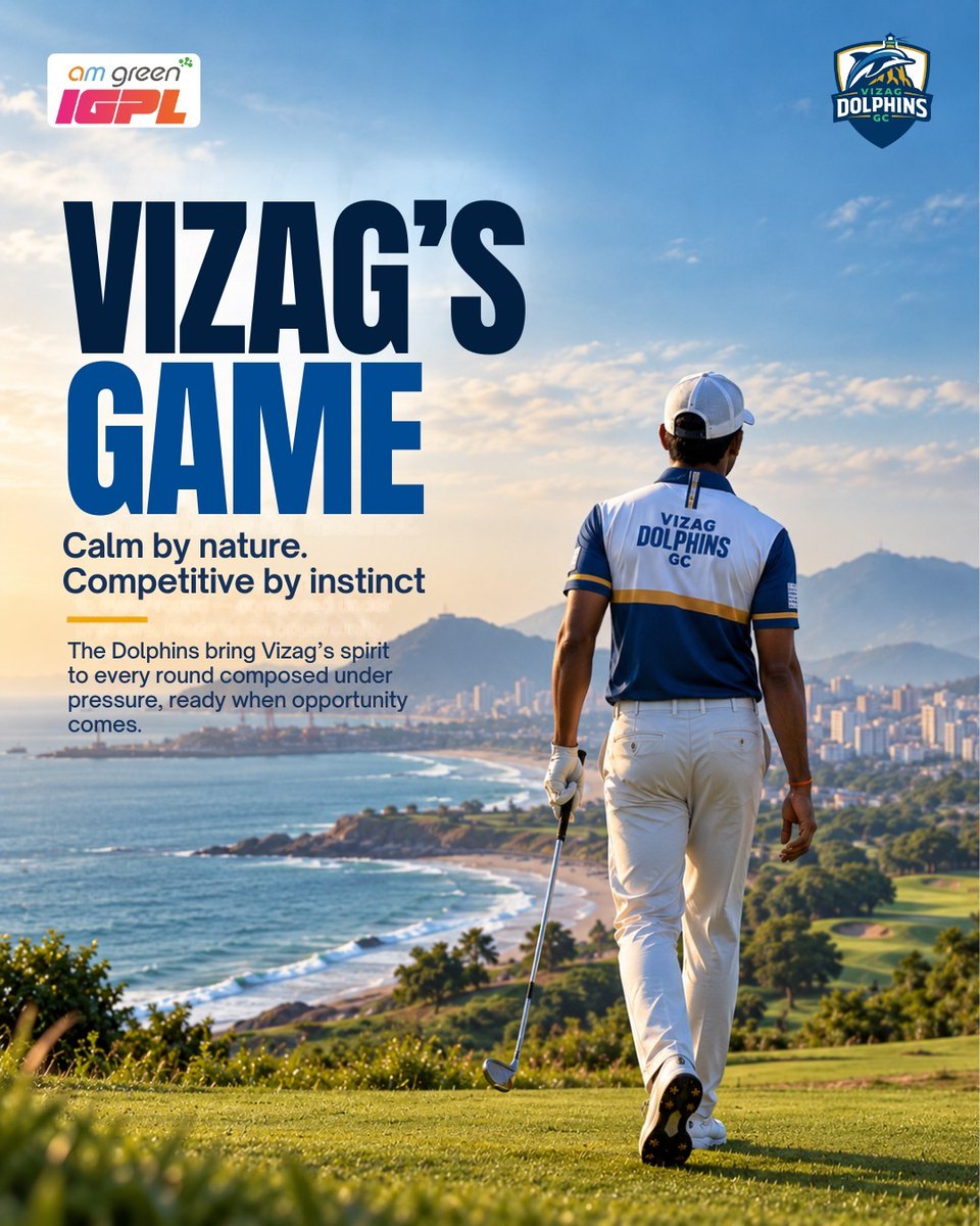 vizagdolphinsgc's tweet photo. A little sea breeze. A lot of belief.
The Dolphins carry that Vizag state of mind into every round: calm under pressure, hungry for the next shot and never out of the fight.
#VizagDolphins #IGPLSeason2 #AMGreenIGPL #Golf #GolfOn https://t.co/g0YXulrVxA
