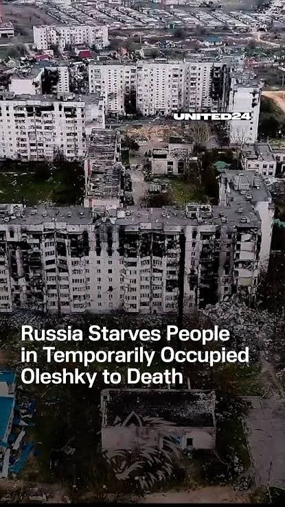 Poslanetsss's tweet photo. Since this is getting so much attention, I urge you to consider looking up, reading about, sharing and donating to Ukrainian charities to control the damage of russian atrocities in Oleshky and other occupied cities devastated by russian shelling and terrorism https://t.co/TmCTgpEdEb