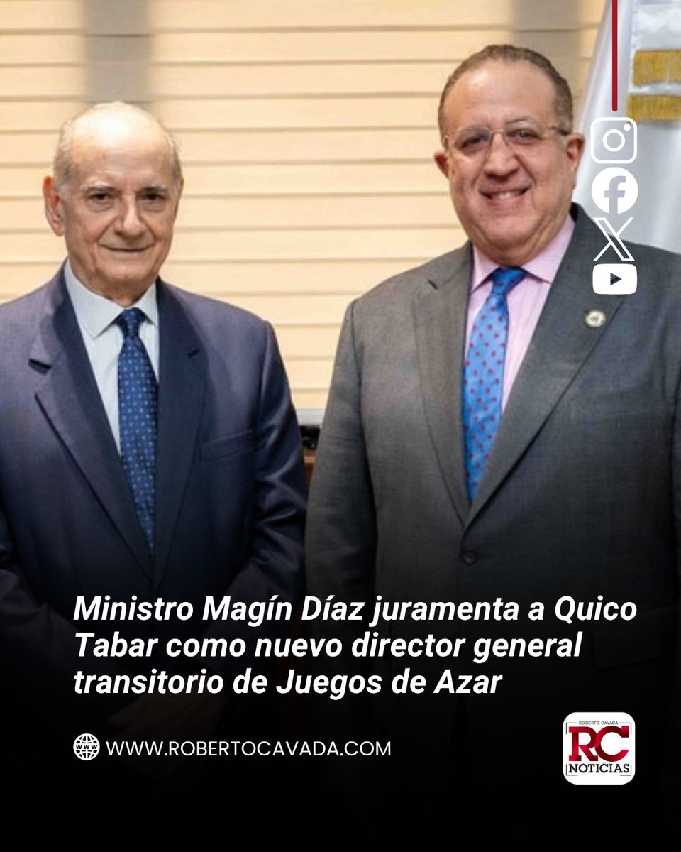 rcavada's tweet photo. Ministro Magín Díaz juramenta a Quico Tabar como nuevo director general transitorio de Juegos de Azar
https://t.co/06bhqukKp6
#RobertoCavada #RCNoticias #MagínDíaz #QuicoTabar #MHE #DGJA https://t.co/ltyoKoUT7N