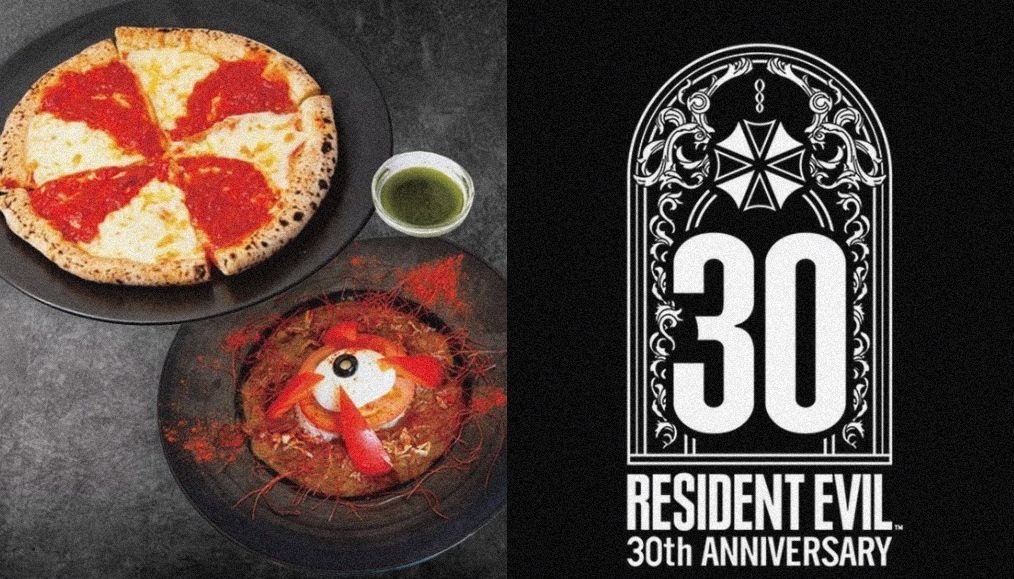 DARKCOMBUZZ's tweet photo. Resident Evil is turning its 30th anniversary into something you can actually order. A limited-time collaboration with Pasela Resorts in Japan brings the games into the food itself, including an Umbrella Margherita pizza, Zombie Eye Keema Curry and a Duke’s Kitchen platter inspired by Resident Evil Village. Food orders also come with random anniversary postcards, while themed drinks include character trading cards. The celebration runs from October 13 to December 7.  Horror, served for dinner.