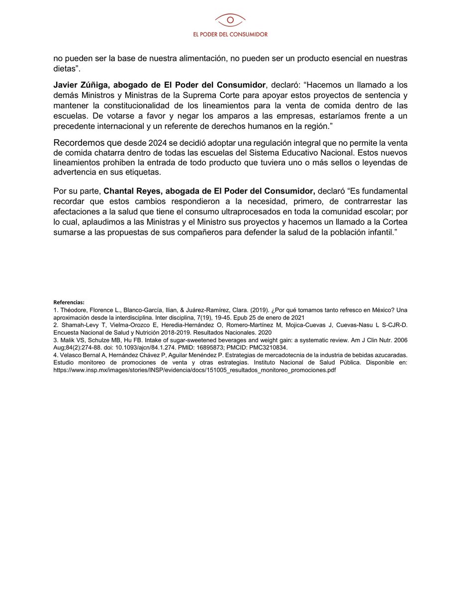 elpoderdelc's tweet photo. Los proyectos a cargo de las ministras María Estela Ríos y Lenia Batres, y el ministro Giovanni Figueroa, proponen negar los amparos a las empresas.
🌍⚖️De votar a favor de la niñez, la @SCJN sentará un precedente histórico e internacional.
Tras más de 2 años de litigio, se pondría fin a los intentos corporativos por frenar una de las políticas más efectivas: la prohibición de venta de chatarra en las escuelas de México.🚨 https://t.co/l9P3muoF3l