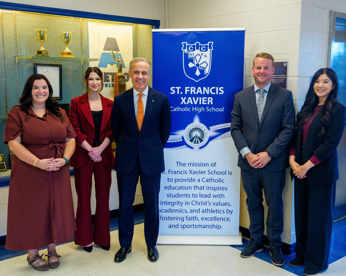 MarkJCarney's tweet photo. The values I learned from my teachers at St. Francis Xavier High School in Edmonton — hard work, community, and kindness — are with me today.
 
To all the teachers who bring out the best in us, thank you. #WorldTeachersDay https://t.co/Odg8pSZZxP