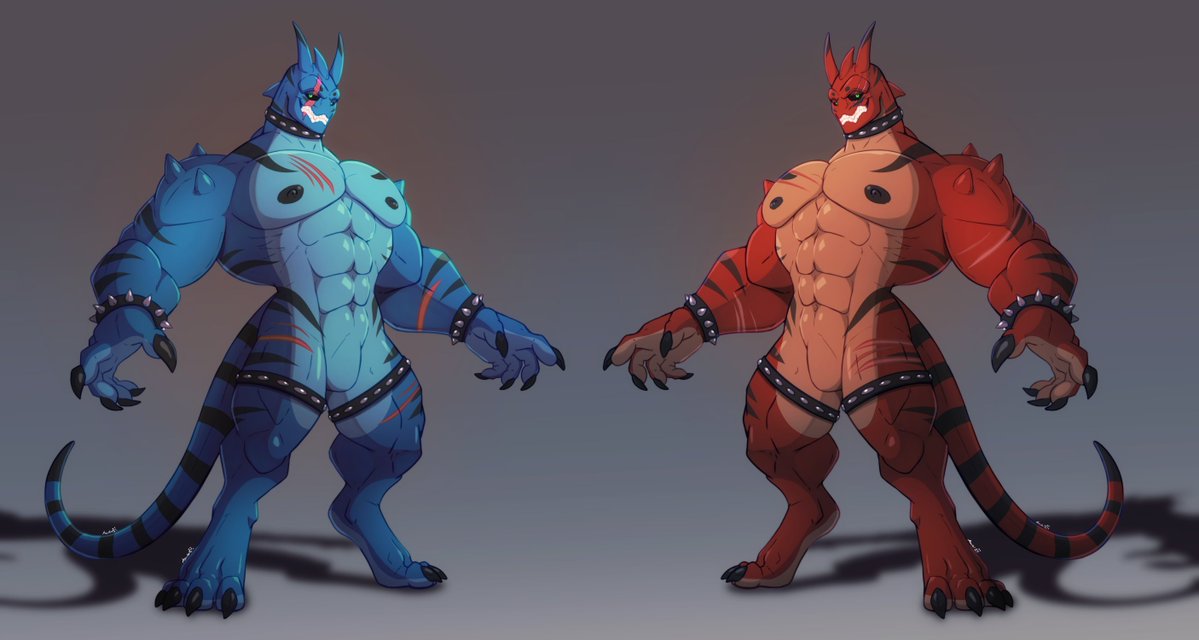 Undeadkitty_Art's tweet photo. Brute (blue) and Ravage (red) twin cult leaders

always on the look out to corrupt new souls

#monsterfuckers #demon #furryartist https://t.co/xRswaWHc5N