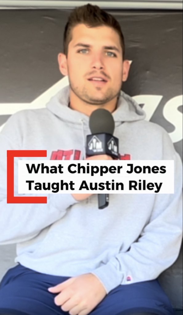 JimonBase's tweet photo. Austin Riley talks about what he’s learned from Braves legend Chipper Jones over the years — and how those conversations helped him see and dissect the game on a completely different level. ⚾️

Sometimes baseball is about playing chess, not checkers. ♟️

#Braves #MLBPlayoffs #AustinRiley #ChipperJones @RealCJ10 @RileyDaGoat_  @TalkinBaseball_