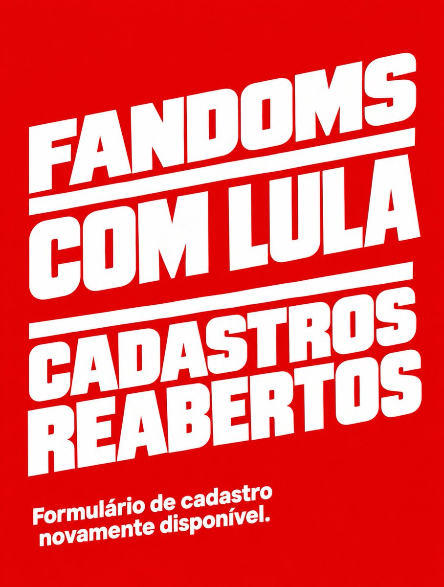 Central_Fresno's tweet photo. 🚨 CADASTROS REABERTOS!

Os cadastros para fandoms com Lula estão novamente abertos.

Se você ainda não cadastrou seu fandom, essa é a hora. ❤️ https://t.co/AQbWzVU1X2 https://t.co/M5eh0NZ9s8