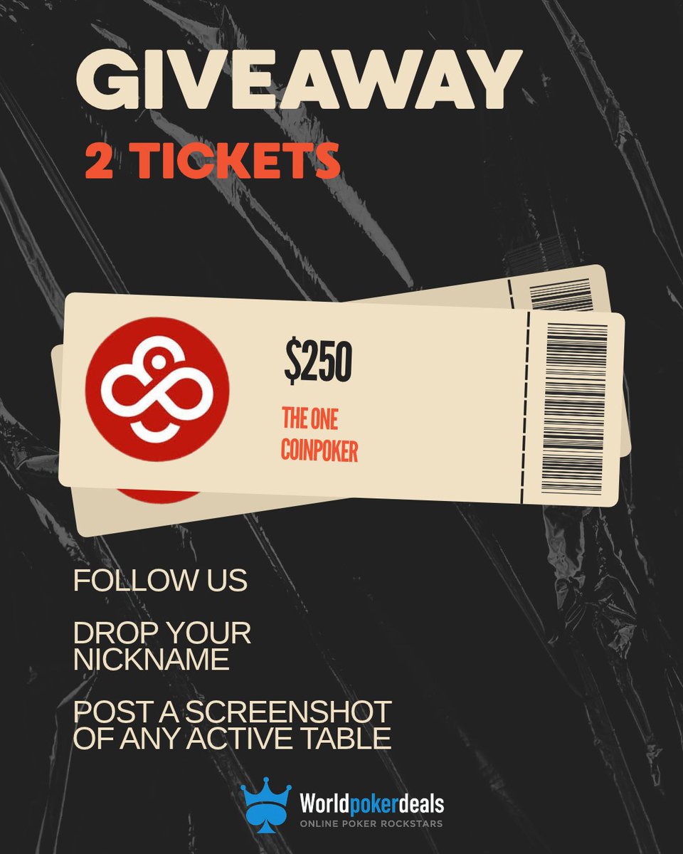 worldpokerdeals's tweet photo. 🎁GIVEAWAY!🎁

We're giving away two $250 tickets to The One @CoinPoker_OFF!

1️⃣ Follow us;

2️⃣-3️⃣ Leave a comment with your CoinPoker nickname AND a screenshot of any active table on CoinPoker (your nickname must be clearly visible)👇

We'll pick two winners in 24 hours.

LFG!