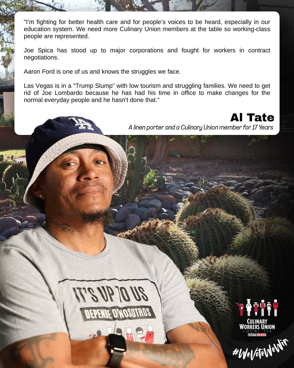 Culinary226's tweet photo. Meet Al Tate, a linen porter, and Culinary Union member for 17 years.
✉️ Early voting: Saturday, October 17 through Friday, October 30.
🗳️ Election Day: Tuesday, November 3. 
🔗 The full Culinary Union endorsement guide can be found on https://t.co/EiQGieZuWy. https://t.co/PoVy2CMIN3