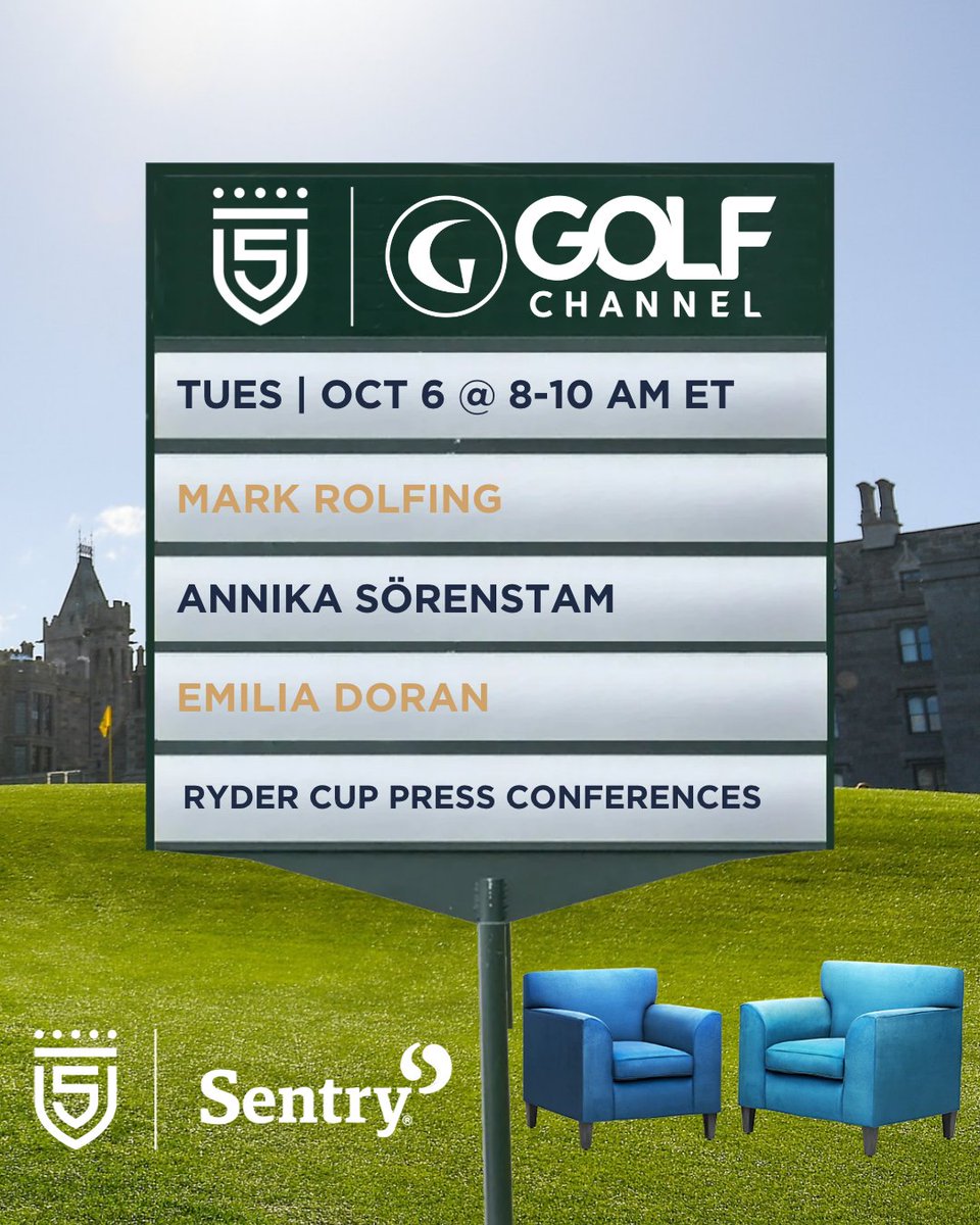 5ClubsGolf's tweet photo. A TWO-HOUR Tuesday edition of 5 Clubs with @Garywilliams1Up 

@MarkRolfingGC. @ANNIKA59. @Emilia_Doran. @rydercup press conferences.

Tuesday | 8–10 AM ET | @GolfChannel &amp; @SiriusXMPGATOUR Radio Ch. 92

#5ClubsGolf #GolfChannel #RyderCup #Golf https://t.co/pCzSG7mpbg