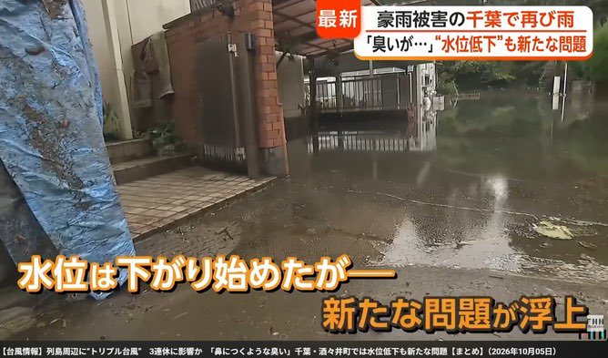 snsnokyoufu's tweet photo. 【地獄】千葉、溜まった水が腐り始める・・・

水はけ悪いってレベルじゃねーな https://t.co/0yCxOxtZWa
