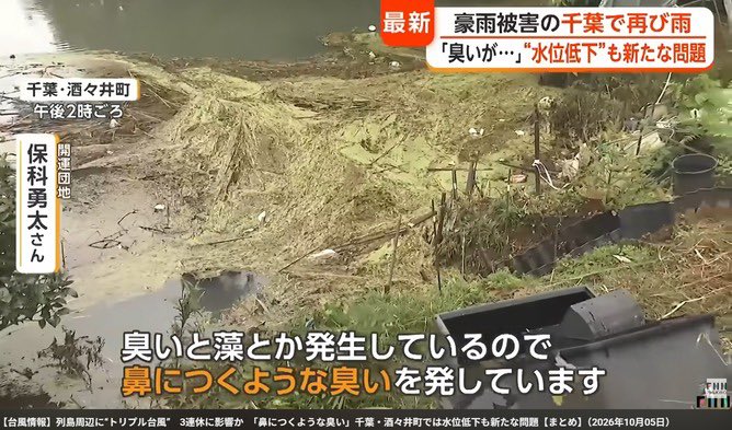 snsnokyoufu's tweet photo. 【地獄】千葉、溜まった水が腐り始める・・・

水はけ悪いってレベルじゃねーな https://t.co/0yCxOxtZWa