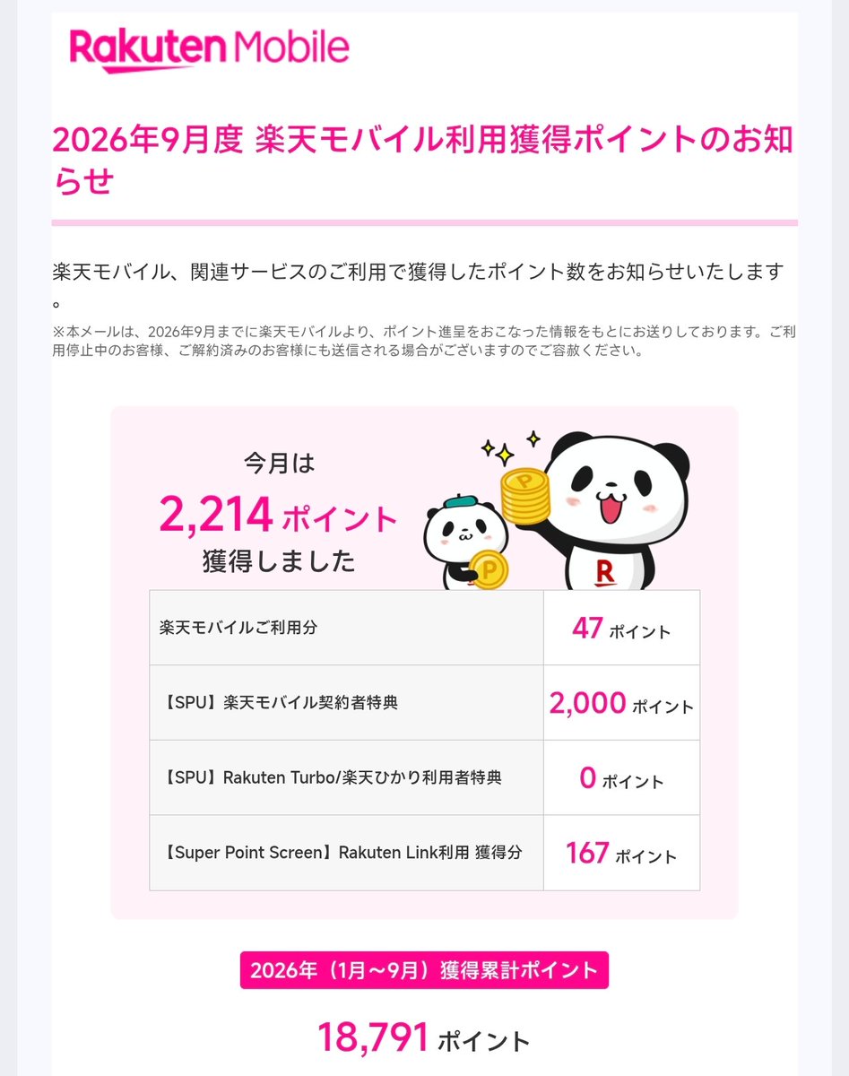 evol_netukar's tweet photo. 2026年累計
楽天モバイル利用獲得ポイント: 18,791
┗楽天モバイルご利用分: 408
┗【SPU】楽天モバイル契約: 16,068
┗【SPU】キャリア決済: 1,000
┗【Super Point Screen】Link: 1,315 https://t.co/532EQPMMQr