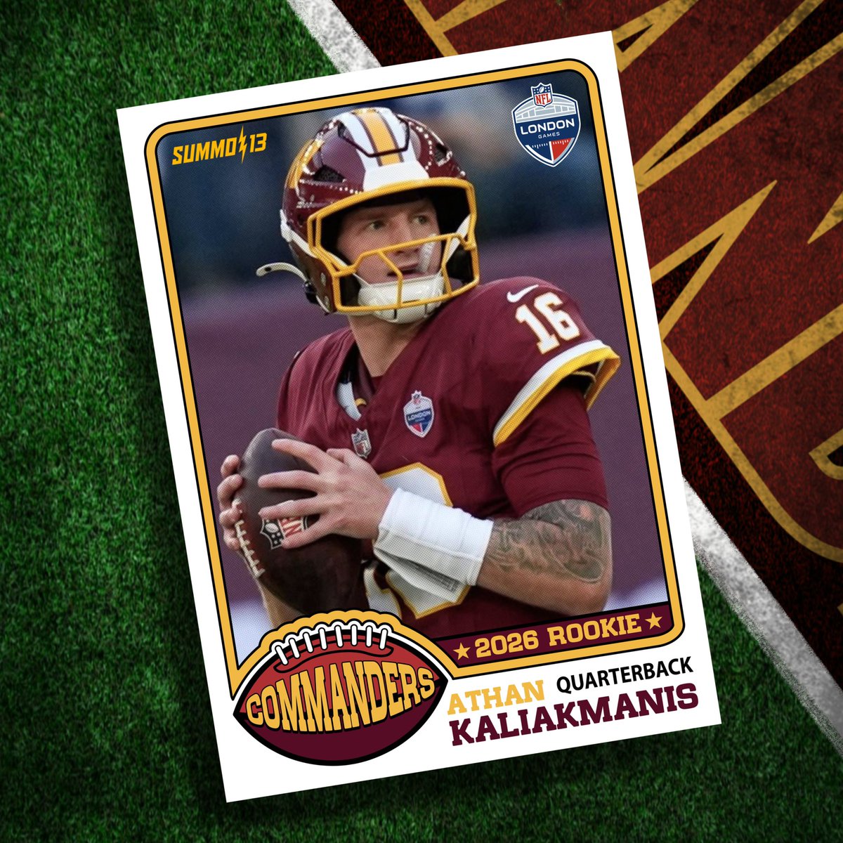 summo_13's tweet photo. Athan Kaliakmanis summo13 rookie card in a ‘76 Topps style #raisehail https://t.co/2WpXzPuoV1