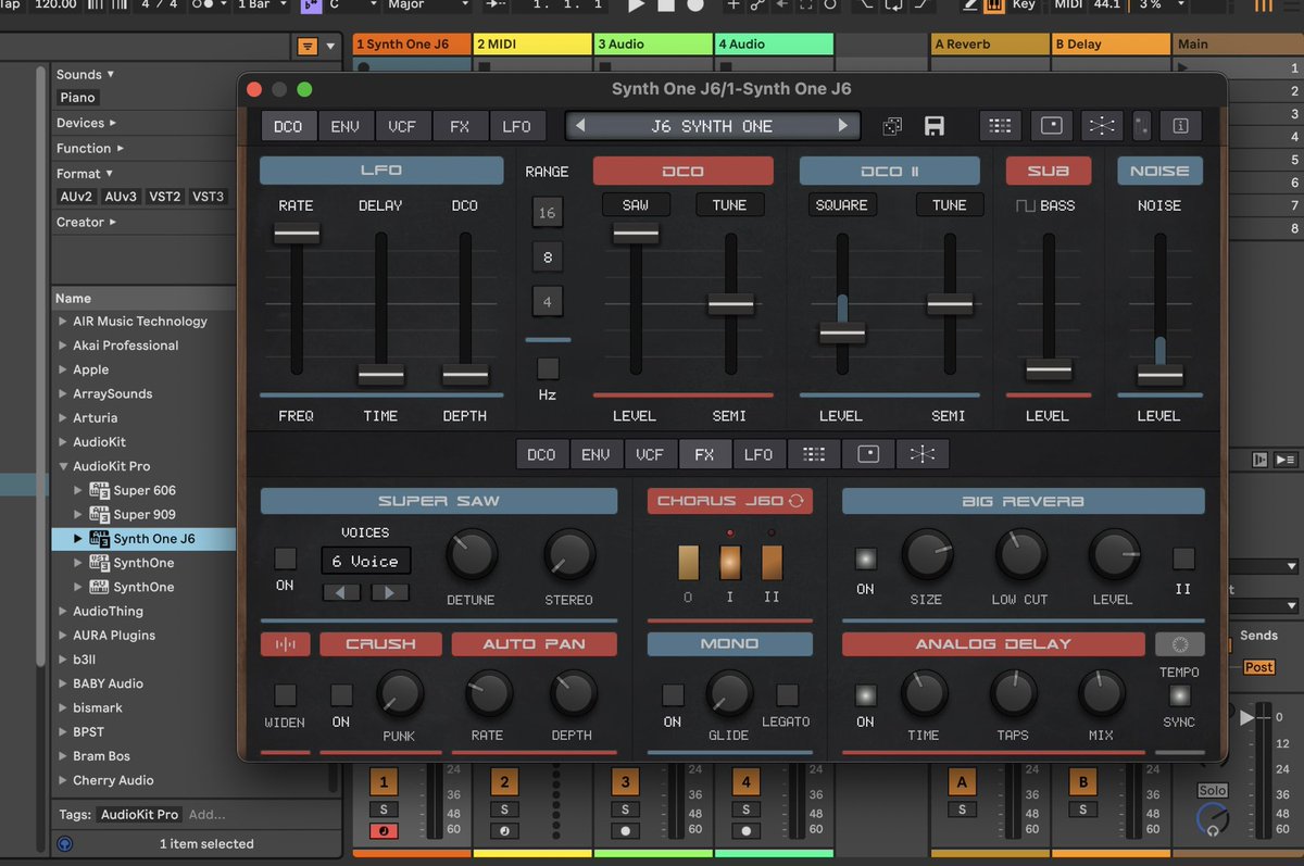 AudioKitPro's tweet photo. @socialtvx King of FM, synth one j6, super j8, super 606 work great in ableton https://t.co/5TInSNdPzO