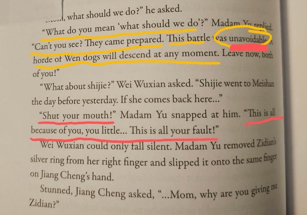 cornybutfree's tweet photo. Both she and Jc knew it wasn’t Wwx’s fault though? They were simply using him as a scapegoat.
“Deep down, Jiang Cheng knew very well that even if Wei Wuxian had not saved Lan Wangji, the Wens would have found a reason to come knocking sooner or later.”
Vol. 3 chapter 12. https://t.co/xcHtHSPal6
