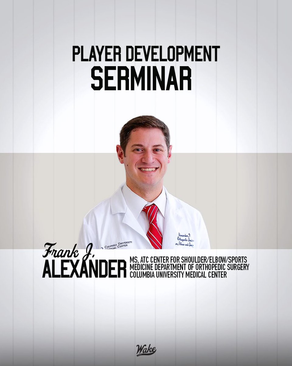 WFPlayerDev's tweet photo. 📢📢Frank Alexander (@frank_atc15) is our next speaker for this year’s Seminar!

Among Frank’s roles at Columbia in NYC, he leads the TJ rehab process with Dr. Chris Ahmad, and his talk will focus on their process from the OR to Return to Performance for UCL injuries!

Get your tickets below:
https://t.co/6b2oEipmcD