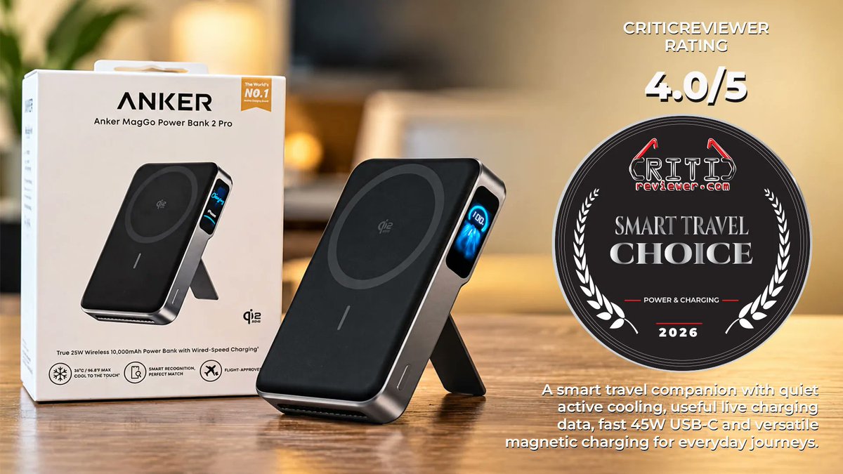 ReviewerCritic's tweet photo. I tested the Anker MagGo 2 Pro in real UAE conditions, including 38Β°C outdoor heat.
10,000mAh β‘45W USB-C
Qi2.2 magnetic charging
SnapCool cooling
Smart display
π
CriticReviewer Smart Travel Choice 2026
Full review
https://t.co/kaG928tgl4
#Anker #MagGo2Pro #Qi2 #UAE #TechReview https://t.co/POwcpY5Vw7