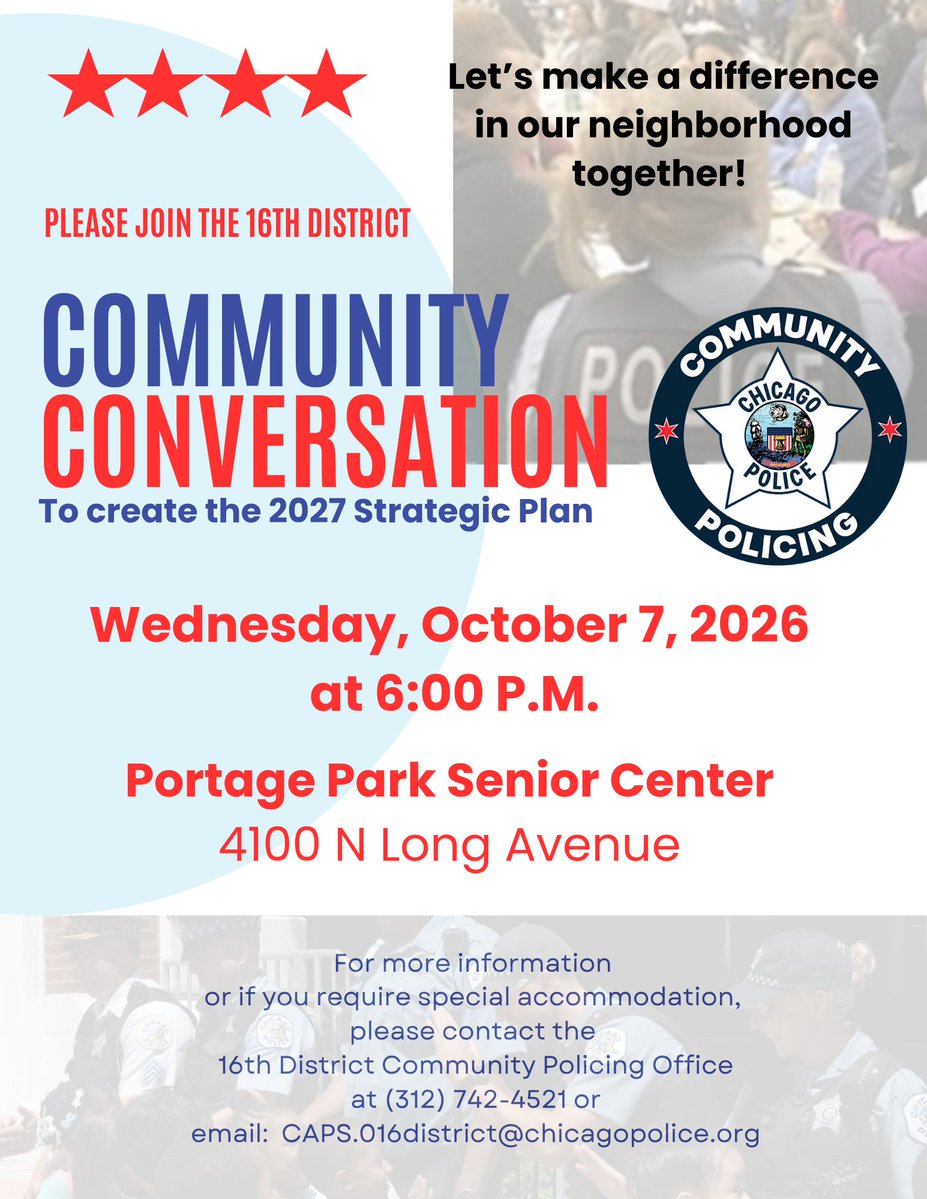 chicagocaps016's tweet photo. Please join us for our first of two meetings to create the 2027 Strategic Plan. Date; Wednesday, October 7, 2026. Time; 6:00 PM. Location; Portage Park Senior Center 4100 N. Long. See you there! https://t.co/Ly0uw2Xd8r