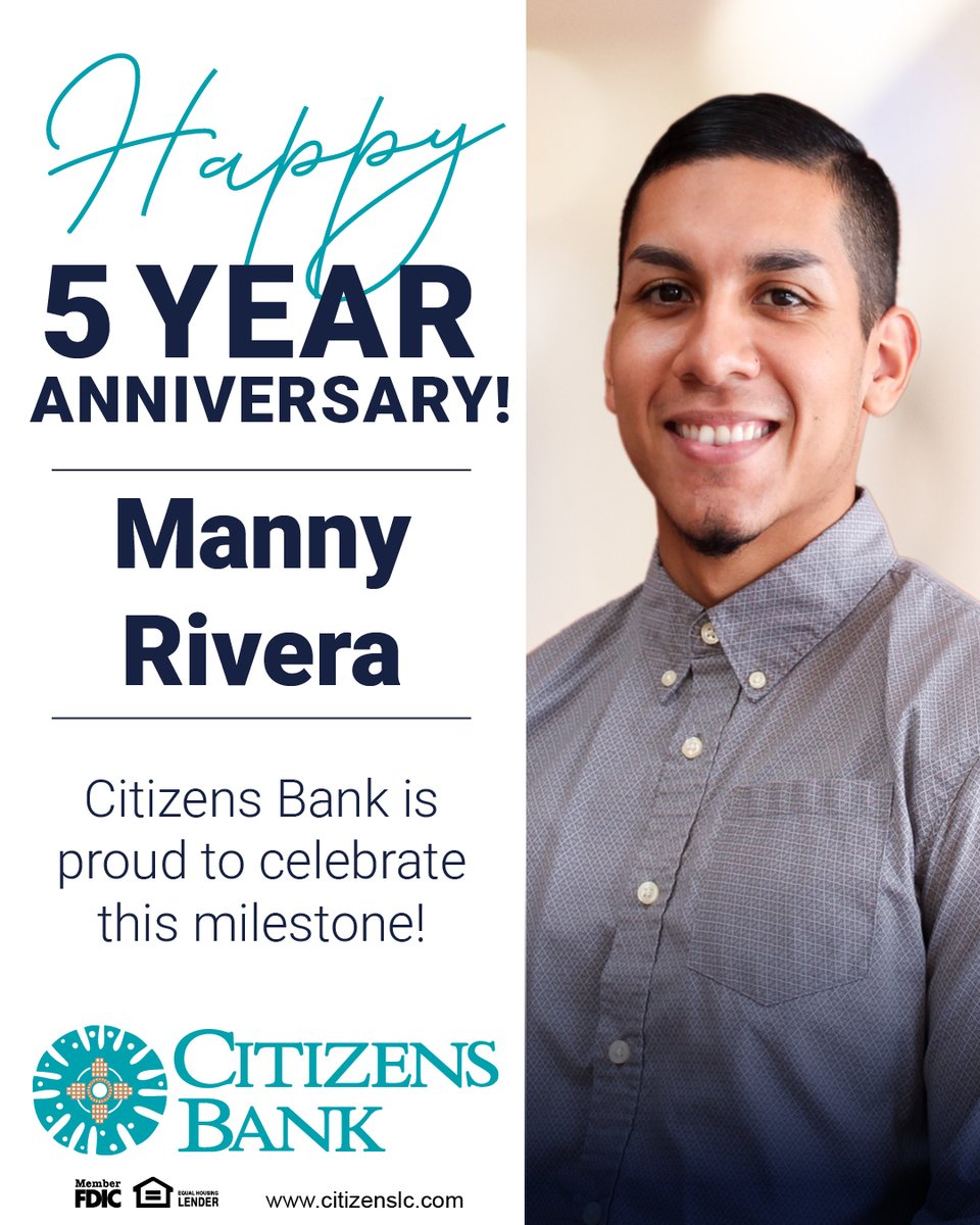 CitizensBankLC's tweet photo. Today we are celebrating 5 years with Manny Rivera! 🎉
We are so grateful for your dedication and hard work! https://t.co/kiARbXi9zK