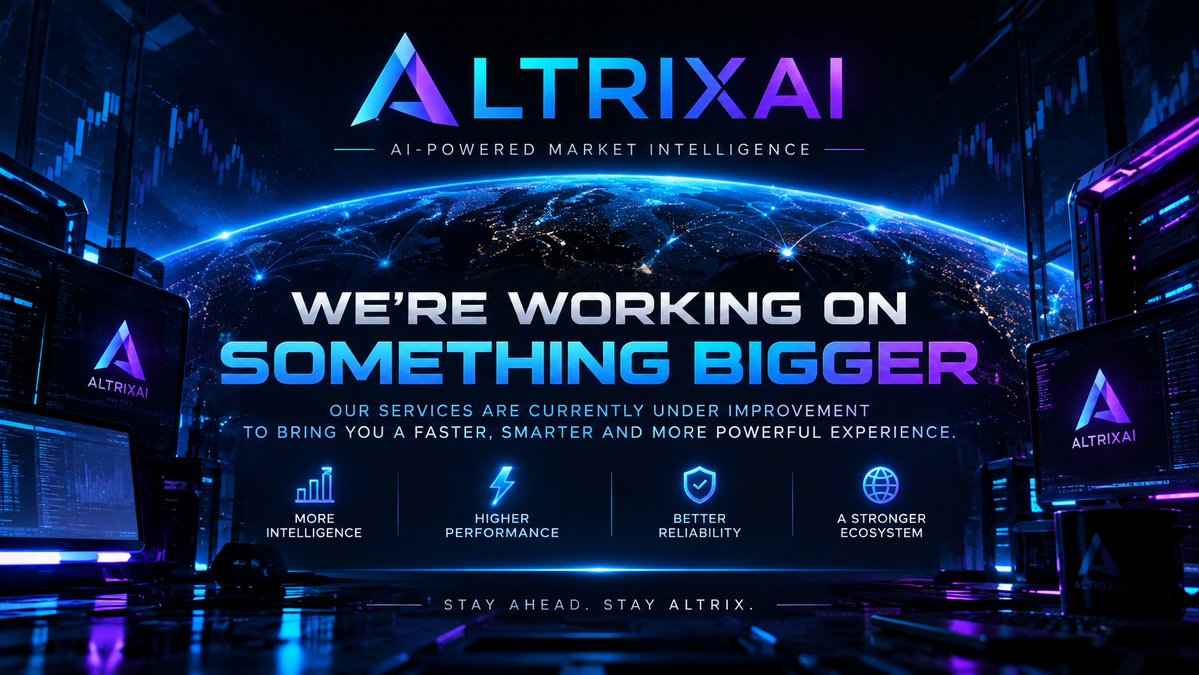 altrix_ai's tweet photo. WE’RE BUILDING WHAT’S NEXT. 
While the market never stops, neither do we.
Behind the scenes, we’re improving the ALTRIX ecosystem — intelligence, performance, reliability and the experience across our products.
The goal is simple: less noise, better tools, smarter decisions.
ALTRIX is becoming more than a platform.
It’s becoming an ecosystem built for what comes next.
Stay ahead. Stay ALTRIX. ⚡
#ALTRIX #AI #Crypto #Trading #FinTech
