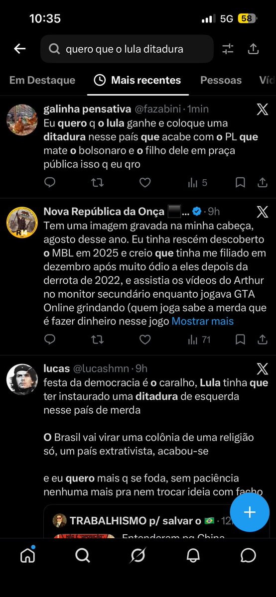 Byanu's tweet photo. Então os petistas querem que o Lula inicie uma ditadura? https://t.co/futVD8y6R1