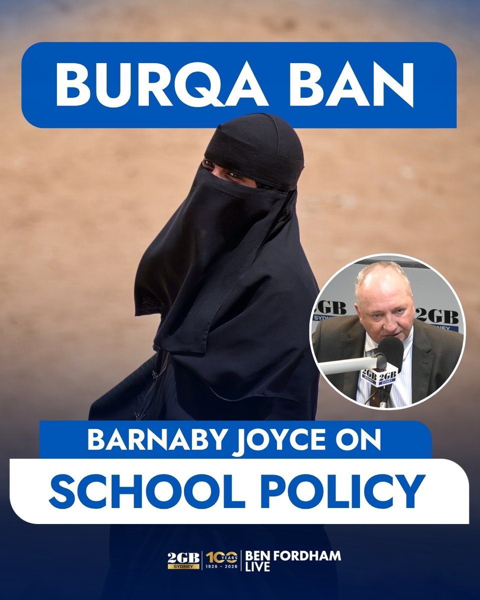 BenFordhamLive's tweet photo. One Nation has announced a new policy.

They want to ban burqas in all Australian schools.

Barnaby Joyce says “I don’t think it’s that outrageous”.

Listen to his conversation with Ben HERE.

🎧https://t.co/tg67ZauVyp🎧 https://t.co/wzJuCWFdAe