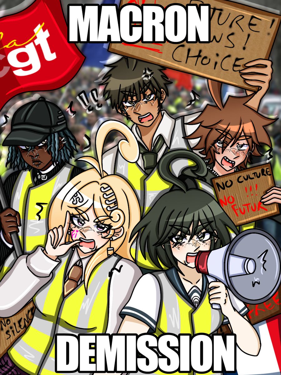 navilully's tweet photo. as a french person : y'en a marre.

i send all my support to the high schoolers, ppl who still stand strong and the ones who will go this 17th october 🇫🇷🦺

#danganronpa #giletjaune #BlocusLycées #blocus https://t.co/ShM0rcbJiB