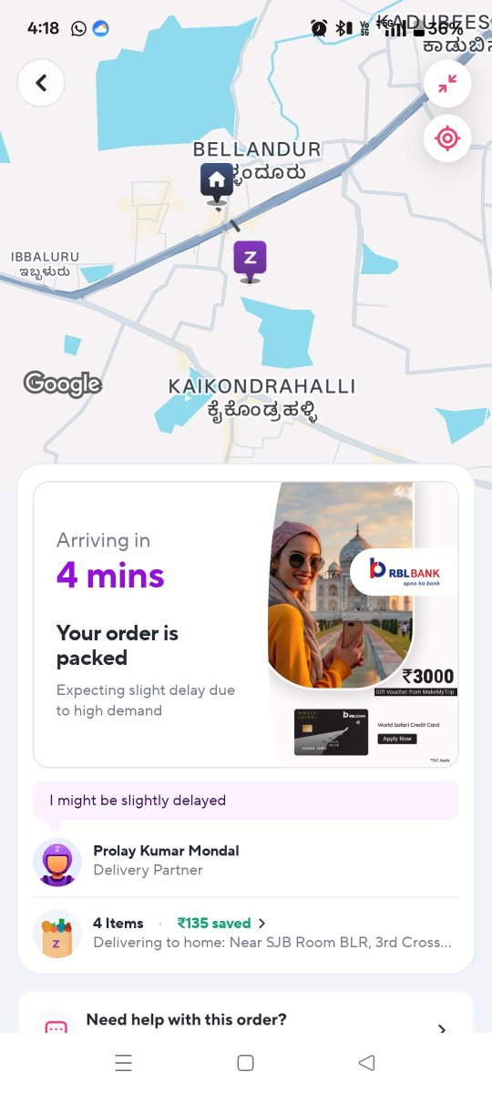 MdA75354's tweet photo. I placed an order on Zepto half an hour ago and the delivery time was showing 6 minutes but even after half an hour it is showing 4 minutes, it doesn't matter whether it is day or night, it is always delayed, why cancellation not available
@ZeptoNow 
@zeptocares 
@aadit_palicha https://t.co/XOm1bOrATu