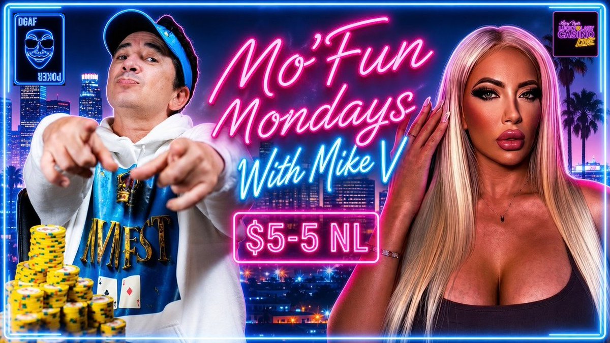 LLCLPokerShow's tweet photo. 💎MO'FUN MONDAY WITH MIKE V💎
@LarryFlyntsLL 

Tonight, enjoy FUN $5-5 action!
GAME TIME: 10 PM⏰
📺:https://t.co/O3GKyXVK4J

⭐️THE DEGENS⭐️
Evil Lady😈
BBL🤑
Alex Anthony♦️
Jesus✝️
Eugene🥶
Bacala🥵
Mike V💎
@Nicolette_Shea 🔥
JS💀 https://t.co/REWGouBRri