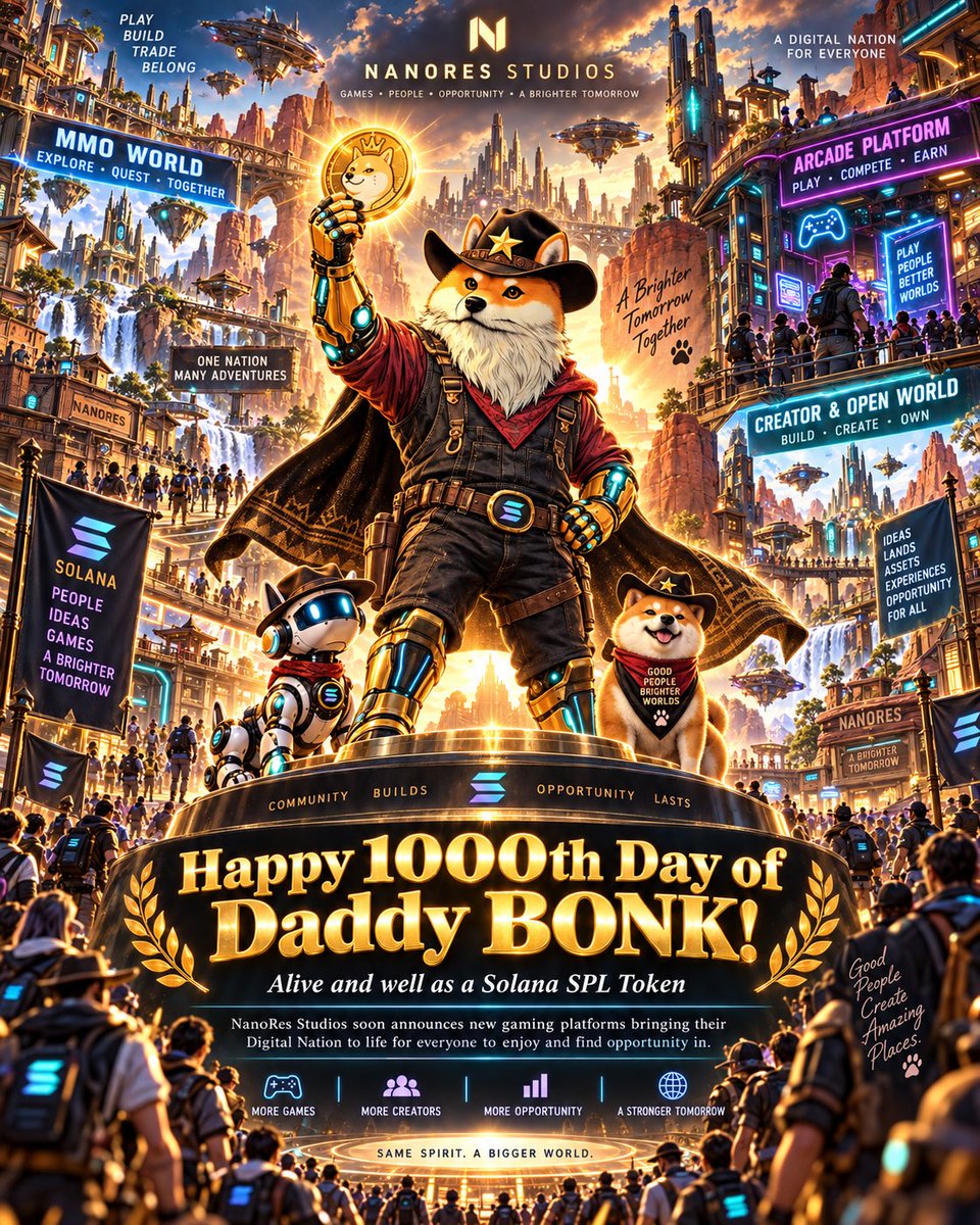 Daddy_BONK_SOL's tweet photo. 1,000 days of Daddy BONK. 🐾

DBONK is alive and well on Solana, carried by a community that kept believing, building, and deliverying.

Now the next chapter is almost here. NanoRes Studios is getting ready to bring a much bigger world to life.

#DBONK #Solana #NanoRes #cryptogem https://t.co/buI9Cj7iRt